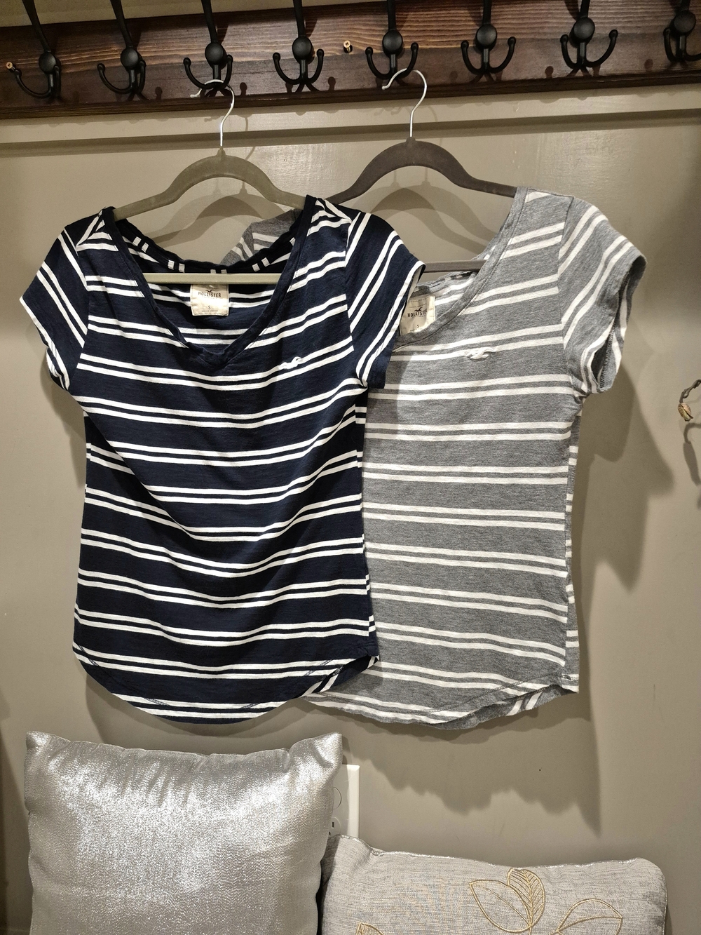 EUC Hollister Striped Scoop Neck Tee's - Navy & Gray Bundle